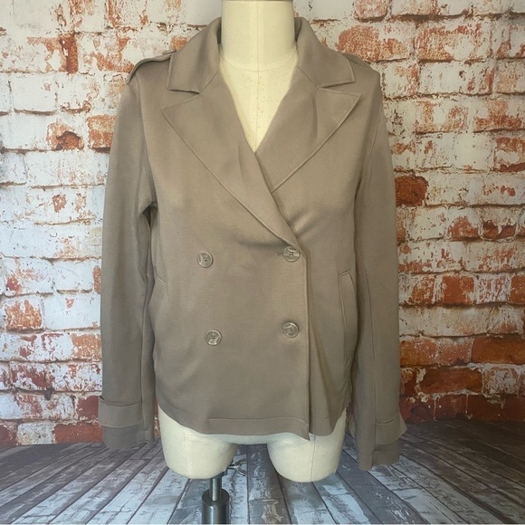 Joie Tan Gray Double Breasted Peacoat Moto Jacket Small S - Picture 2 of 9